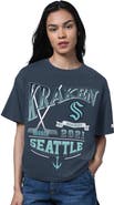 STARTER Women's Starter Heather Deep Sea Blue Seattle Kraken Oversized Hall of Fame T-Shirt