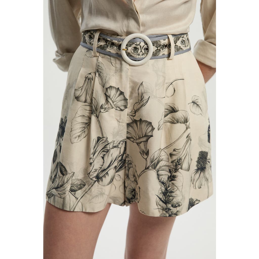 Karen Millen Placed Print Short With Belt In Brown