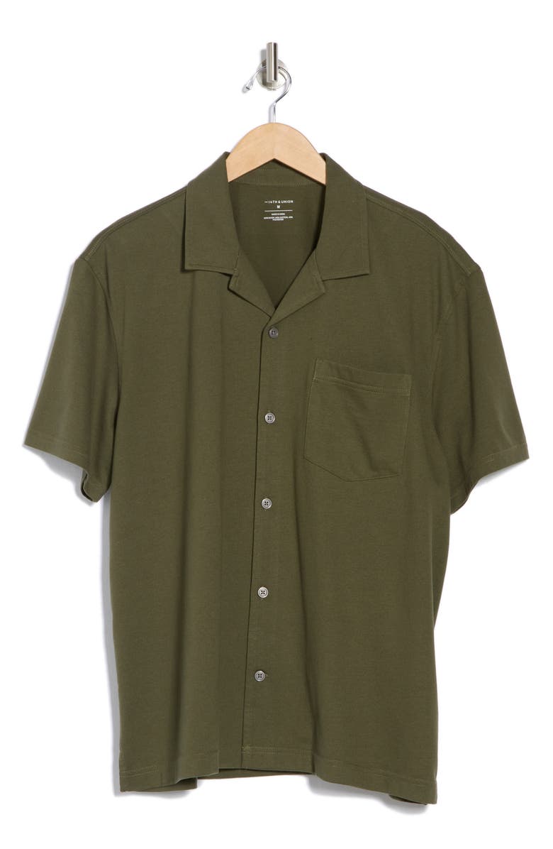 14th & Union Jersey Short Sleeve Button-Up Resort Shirt, Alternate, color, Olive Night