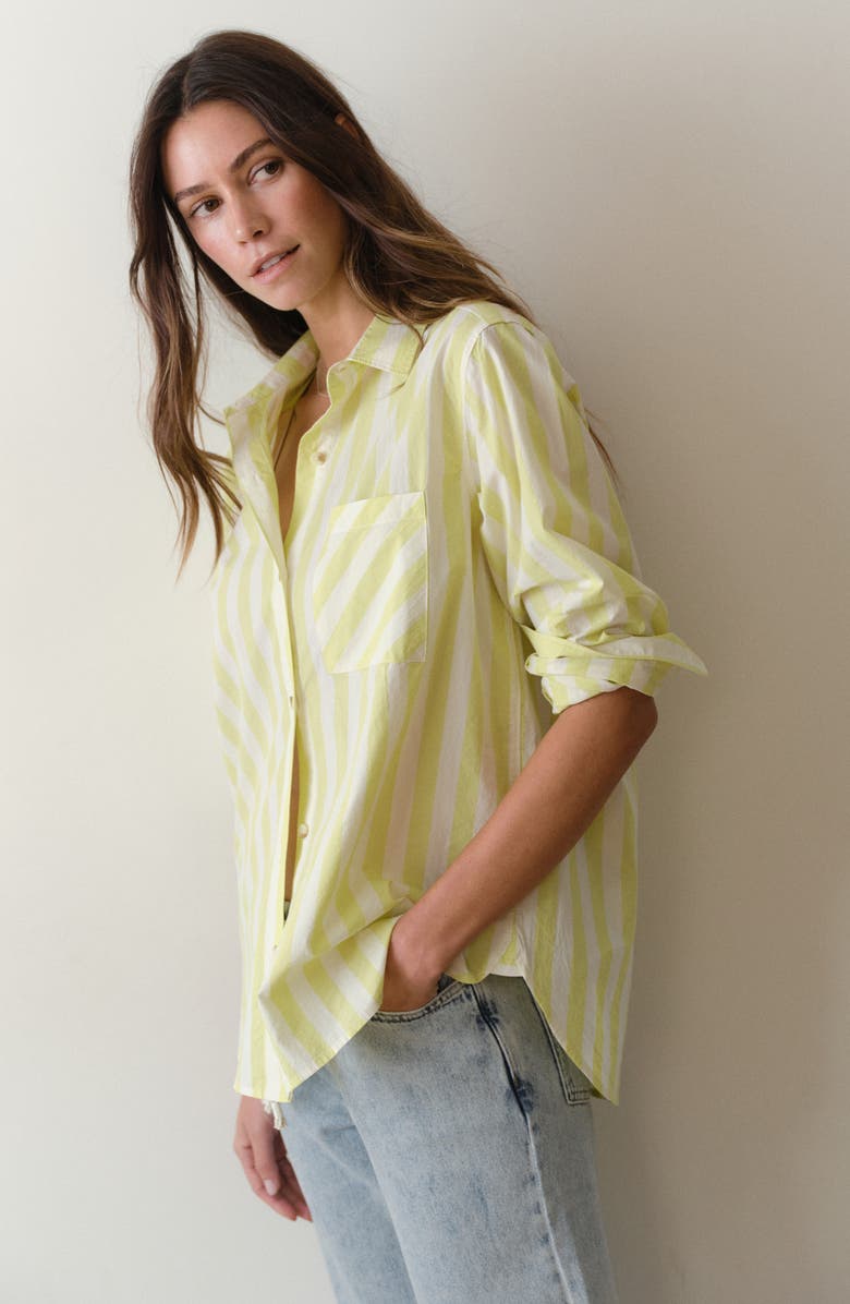 Marine Layer Jane California Relaxed Stripe Cotton Poplin Button-Up Shirt, Alternate, color, Lime Stripe