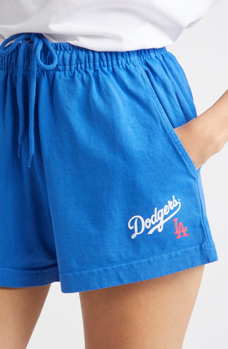 Sporty & Rich Dodgers Serif Disco Graphic Sweat Shorts, Alternate, color, Team Blue