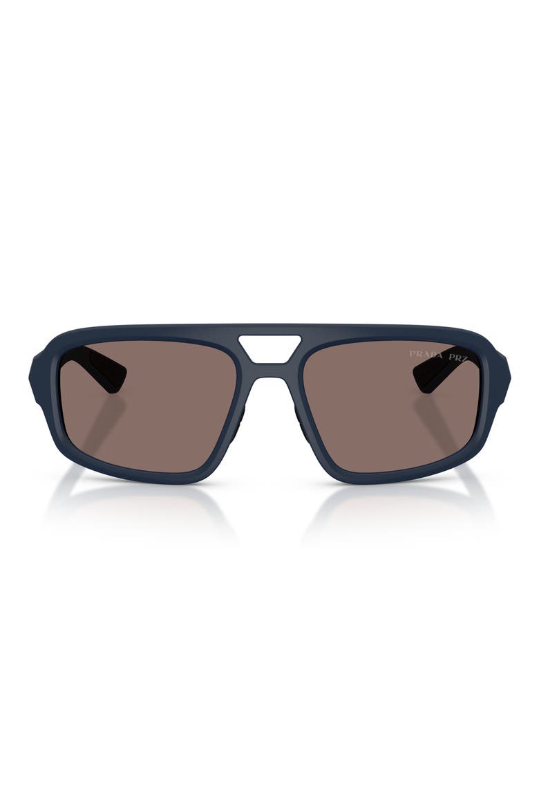57mm Polarized Irregular Sunglasses, Main, color, RUBBER BLUE / LIGHT BROWN