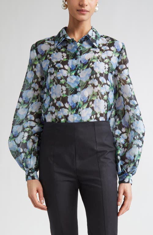 Carolina Herrera Floral Silk Puff-sleeve Button-down Shirt