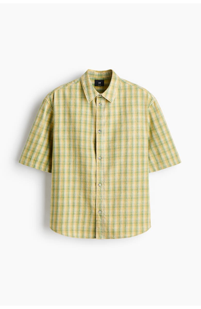 H&M Regular Fit Short-sleeved Shirt, Main, color, Light Green/Checked