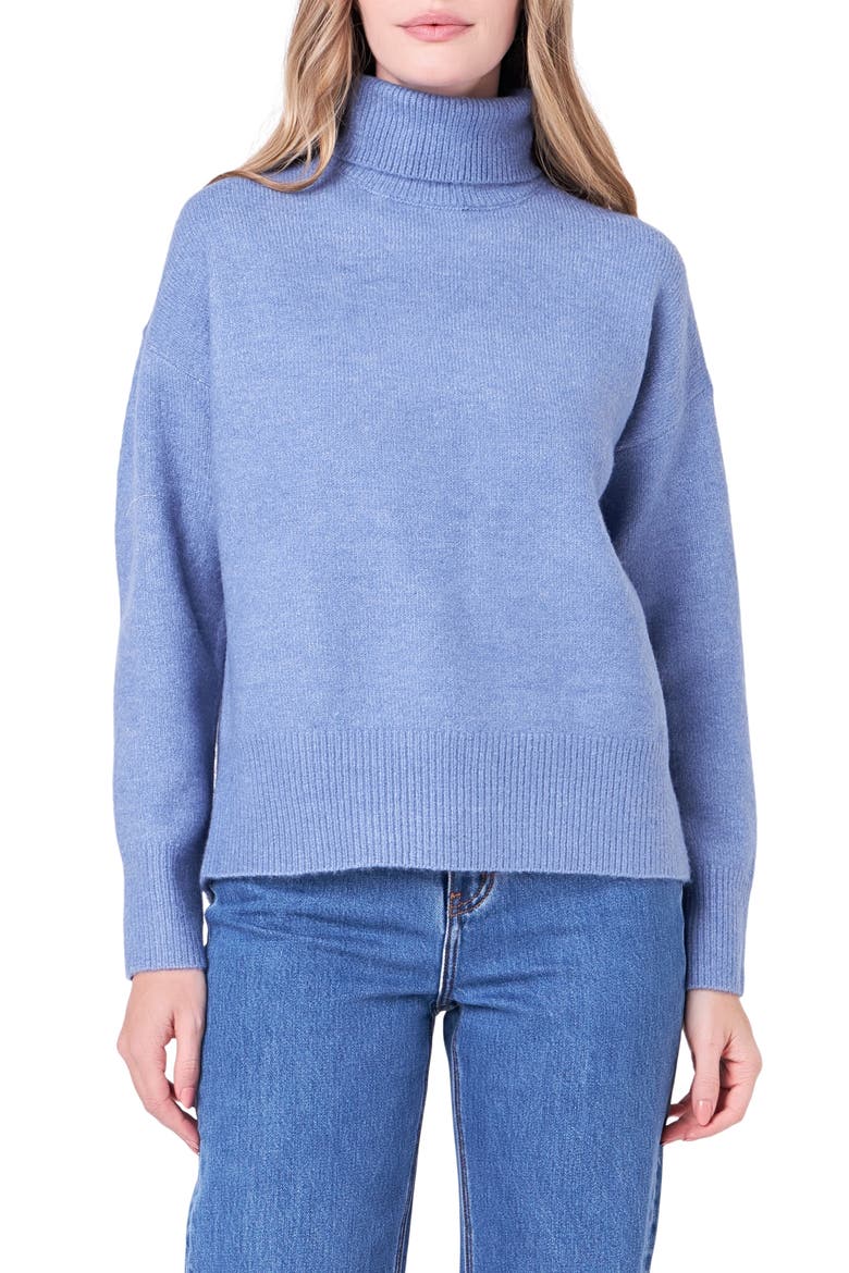 Notch Hem Turtleneck Sweater, Main, color, BLUE