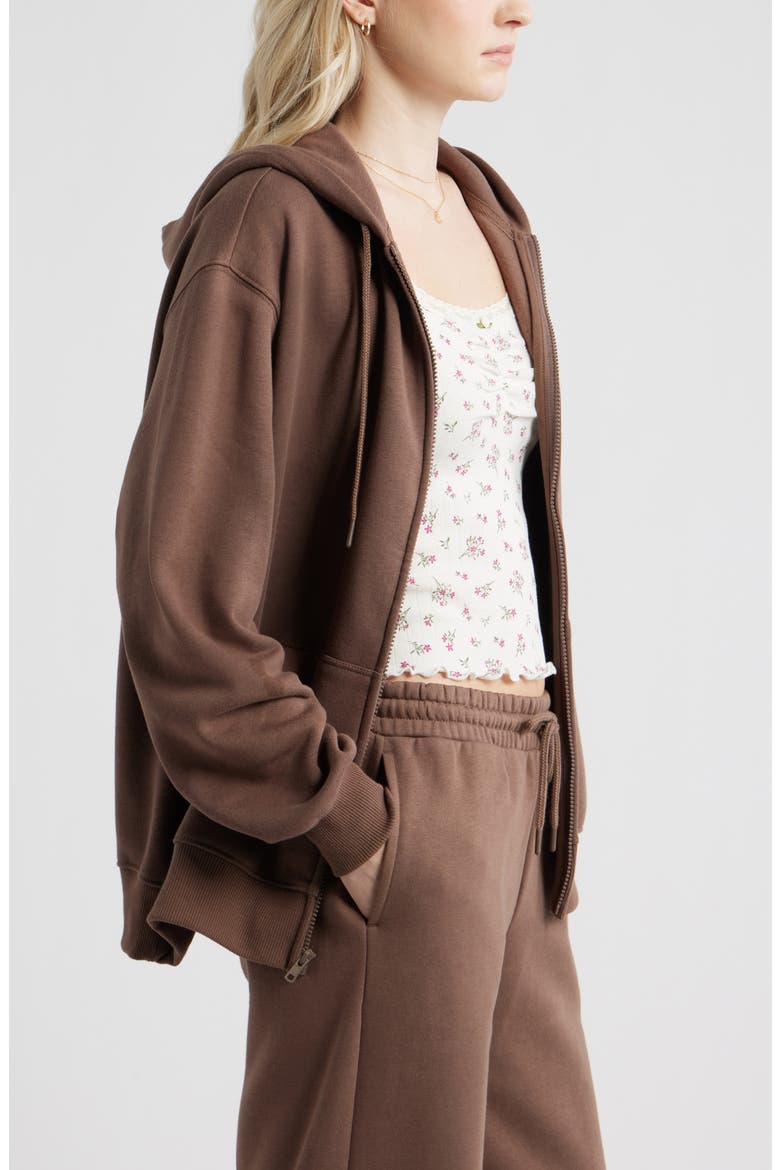 Oversize Zip Fleece Hoodie, Alternate, color, BROWN QUARTZ