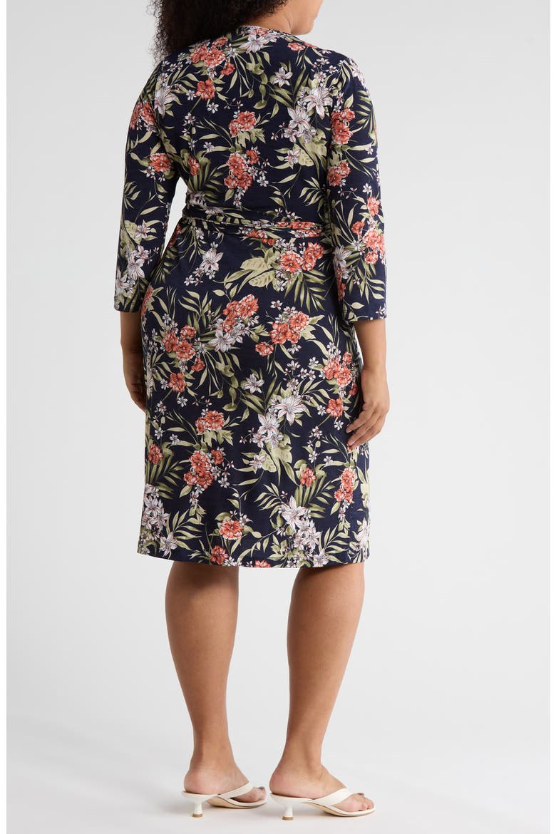 Floral Long Sleeve Jersey Wrap Dress, Alternate, color, NAVY