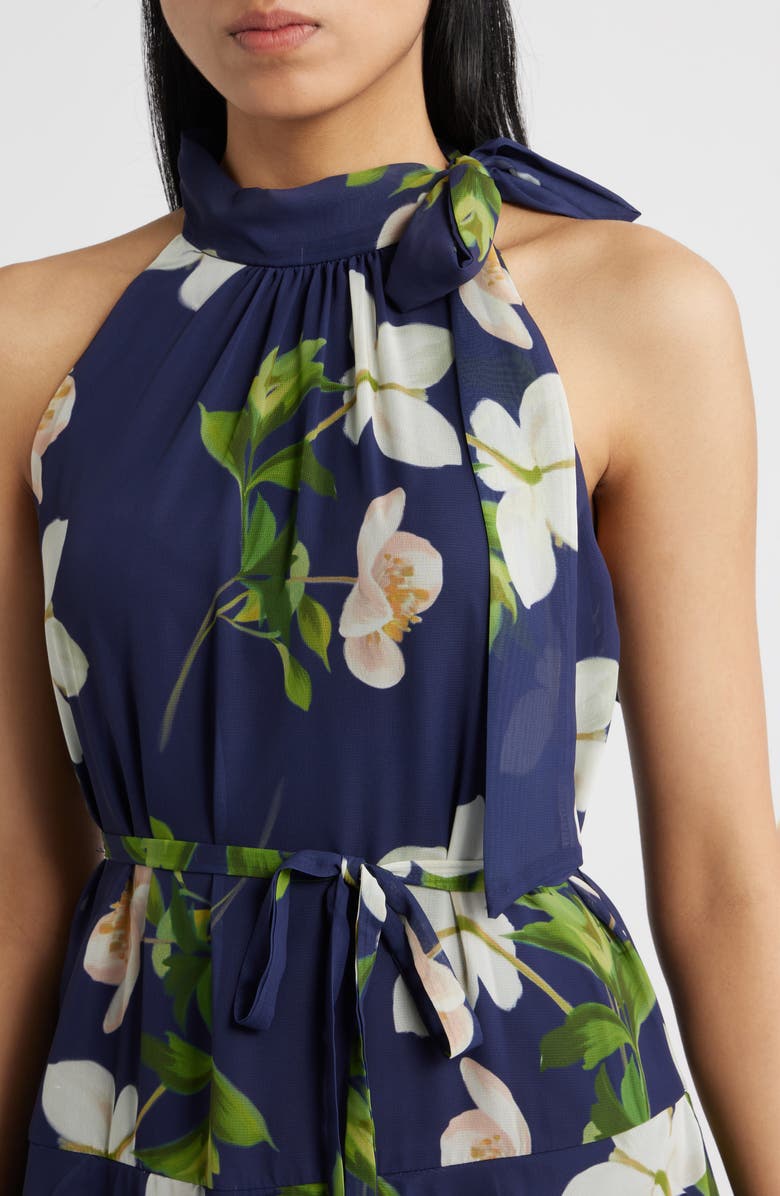 Julia Jordan Floral Tiered Gown, Alternate, color, Navy Multi