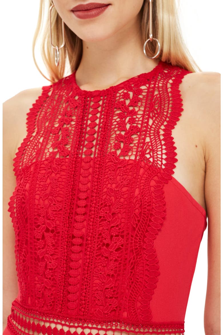 Saskia Lace Trim Jumpsuit, Alternate, color, RED