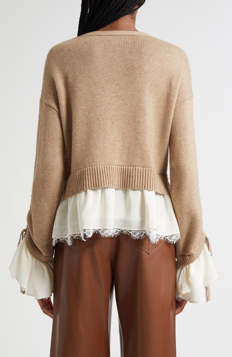 Cinq à Sept Atley Lace Trim Mixed Media Cardigan, Alternate, color, Cappuccino/ Ivory