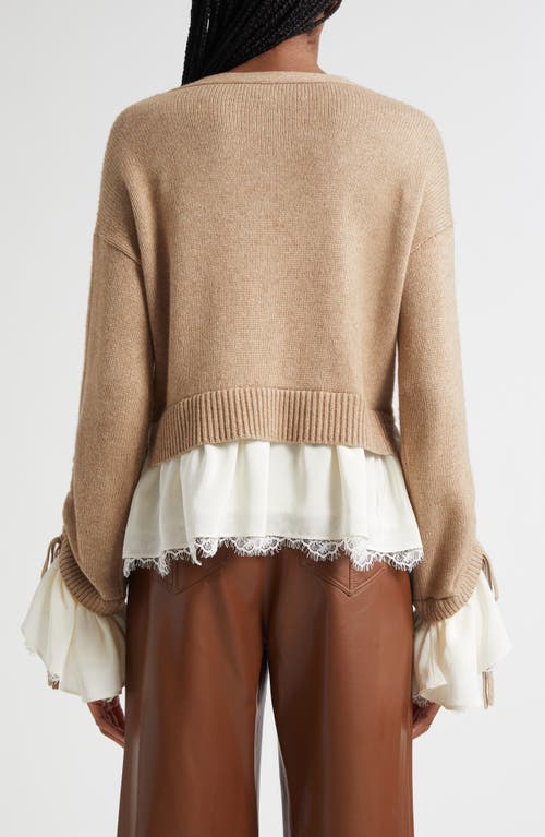 Cinq À Sept Atley Lace Trim Mixed Media Cardigan In Neutral