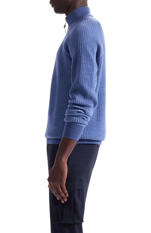Bugatchi Merino Wool Quarter Zip Polo Sweater In Blue