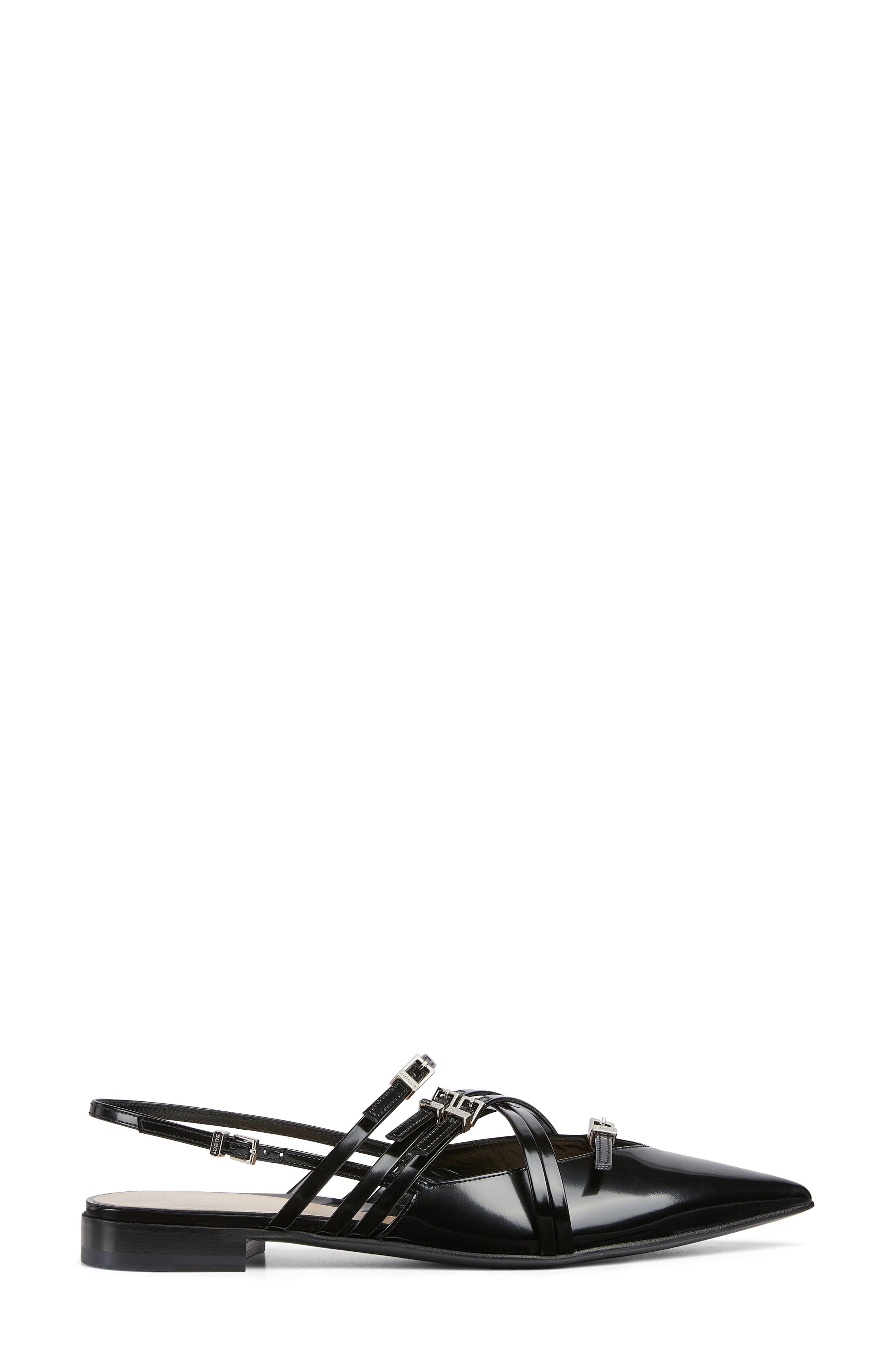 Seraphine Buckle Detail Pointed Toe Slingback Flat, Alternate, color, NERO
