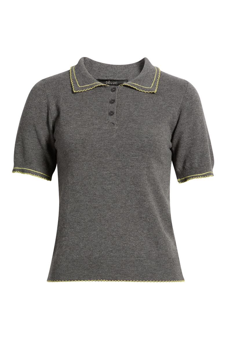 Springsteen Contrast Embroidered Polo, Alternate, color, DARK GREY MELANGE WITH YELLOW