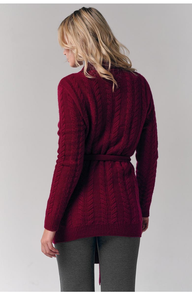 Le Fafo Cable-Knit Cashmere Belted Cardigan, Alternate, color, Burgundy