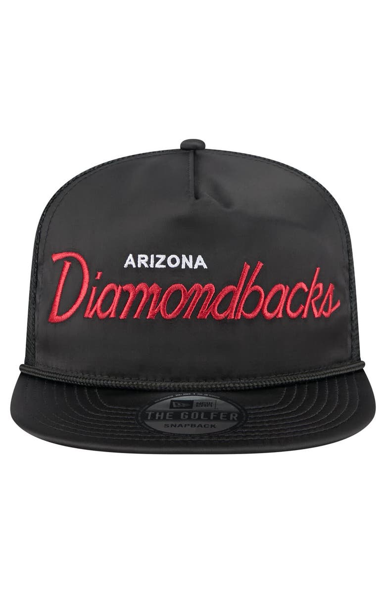 New Era Men's New Era Black Arizona Diamondbacks Retro Satin Script Golfer Adjustable Hat, Alternate, color, Black
