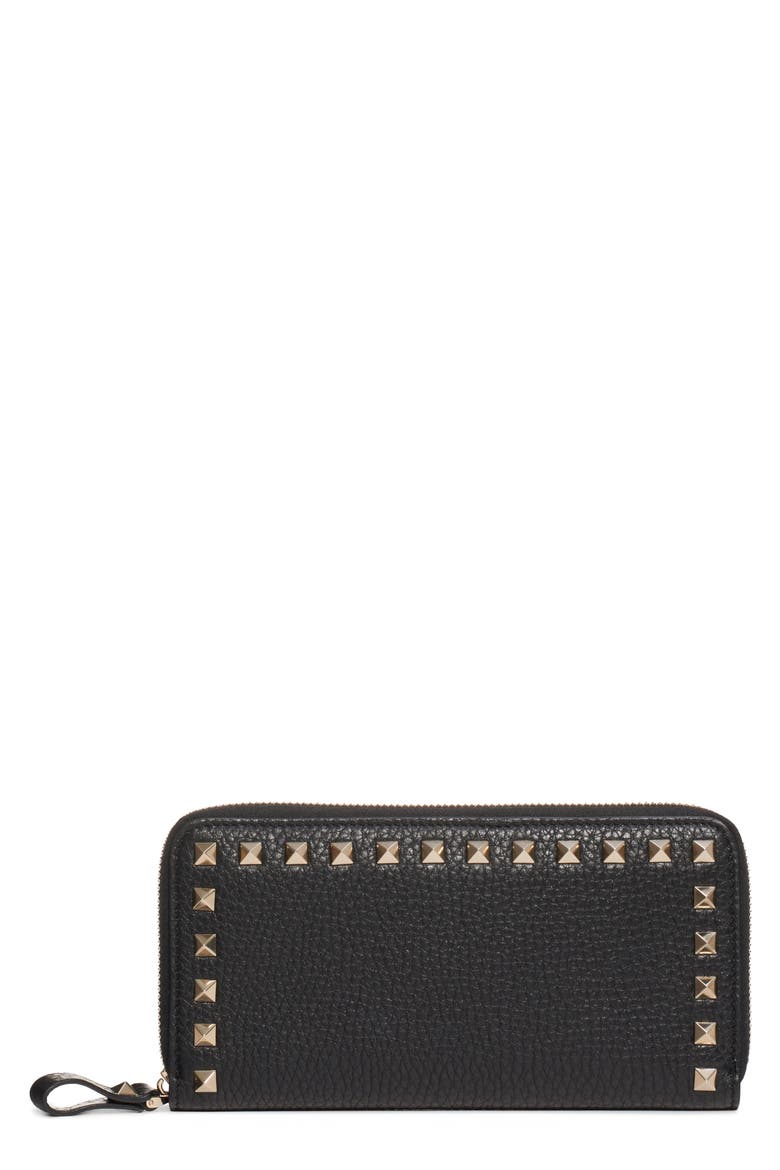 Rockstud Continental Leather Wallet, Main, color, NERO