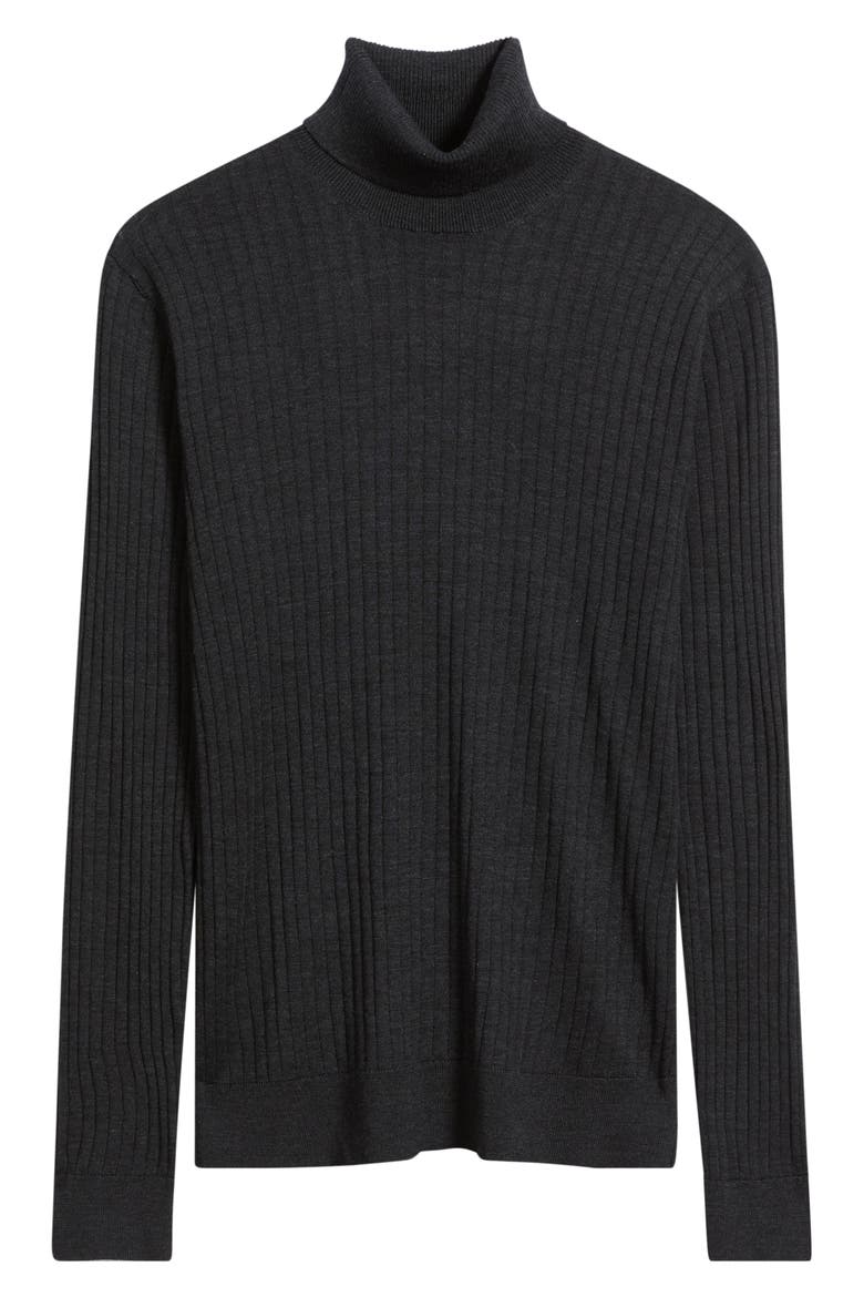 Pinstripe Stitch Wool & Silk Turtleneck Sweater, Alternate, color, CHARCOAL