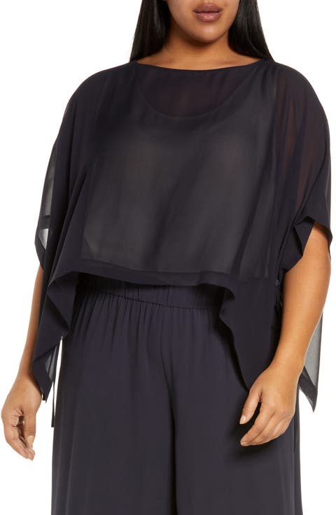 Bateau Neck Silk Crop Poncho (Plus Size)