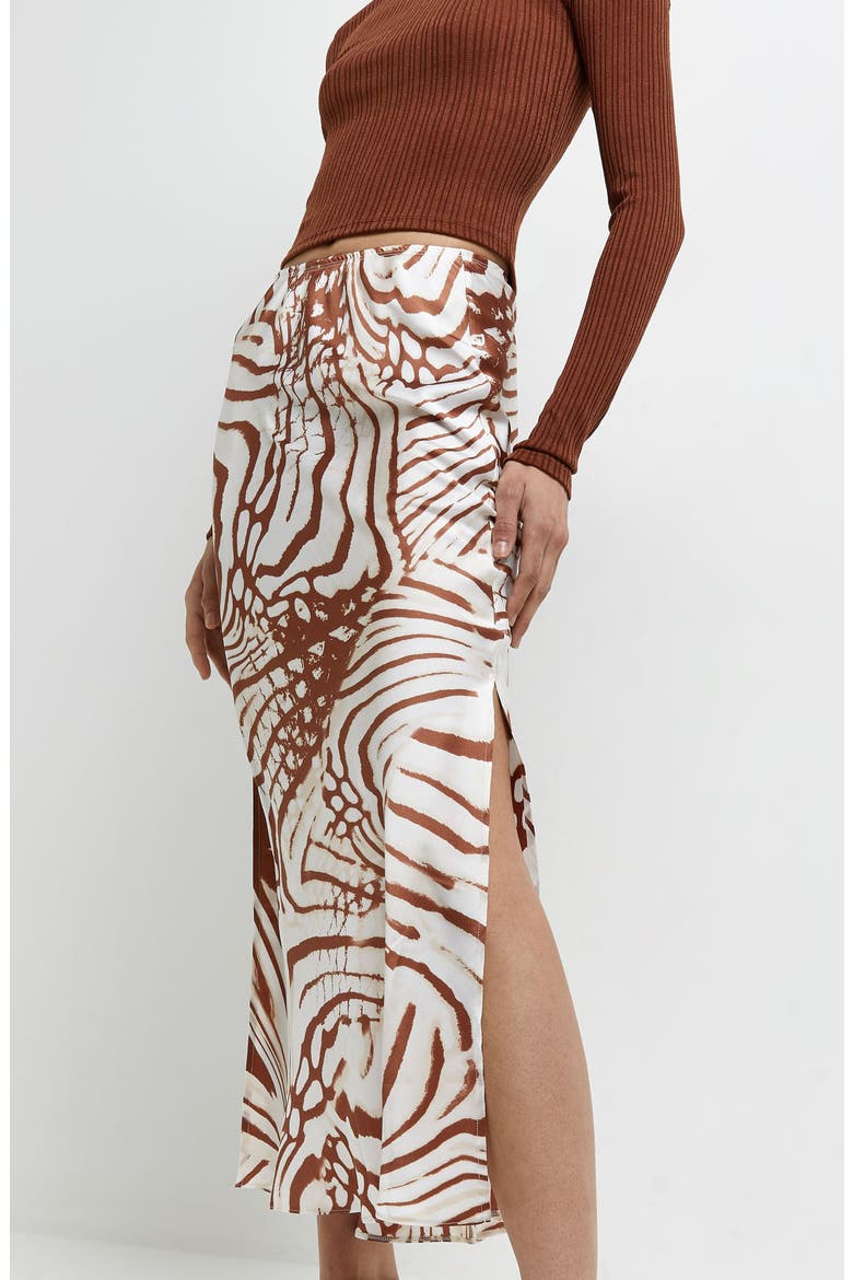Abstract Print Bias Cut Midi Skirt, Alternate, color, WHITE/ BROWN