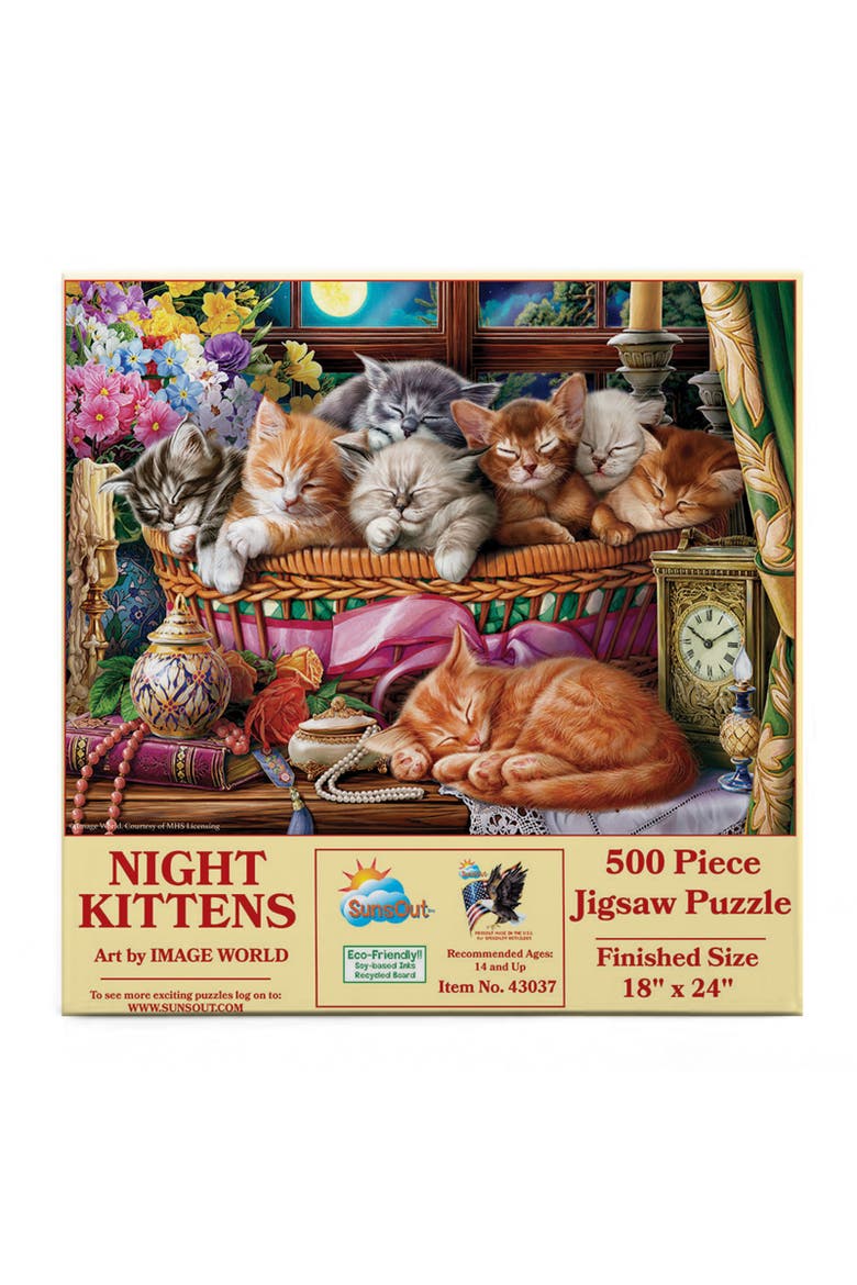 Night Kittens 500 piece Jigsaw Puzzle for Adults, Alternate, color, Multicolor