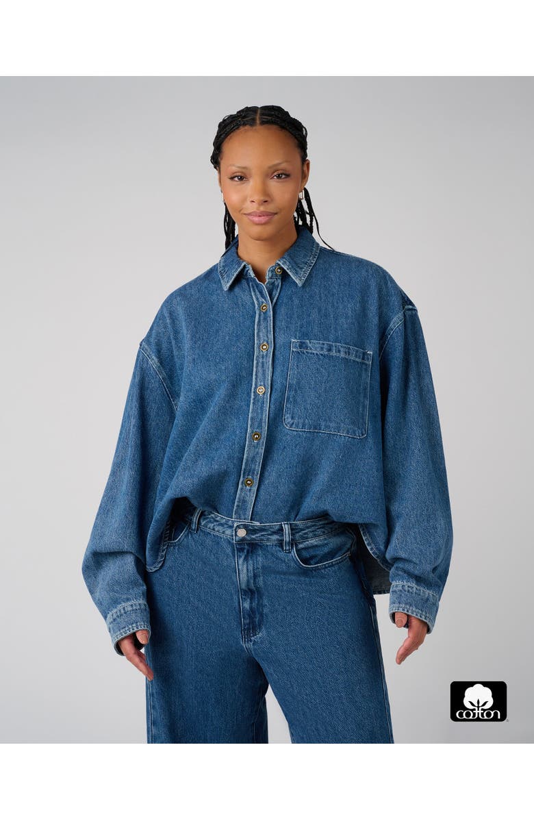 WeWoreWhat Boxy Boyfriend Overshirt, Main, color, Mid Wash