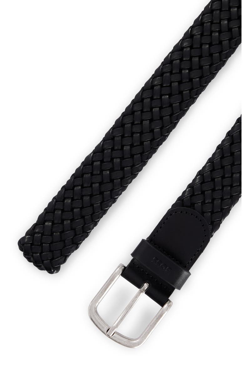 Sash Woven Leather Belt, Alternate, color, BLACK
