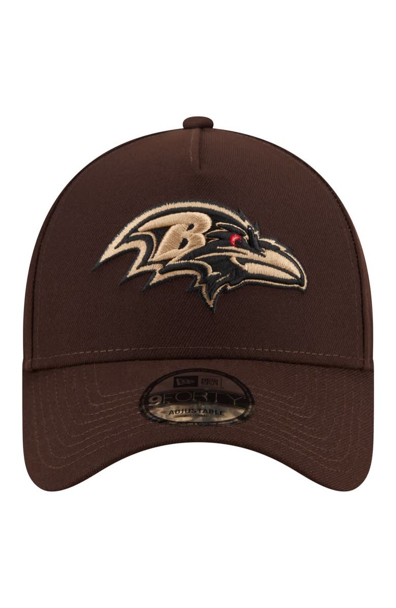 New Era Men's New Era Dark Brown Baltimore Ravens Burnt Wood A-Frame 9FORTY Adjustable Hat, Alternate, color, Dark Brown