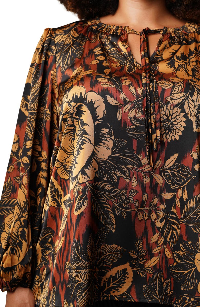 SUNNY LEIGH Tie Front Top, Alternate, color, Multi Brown