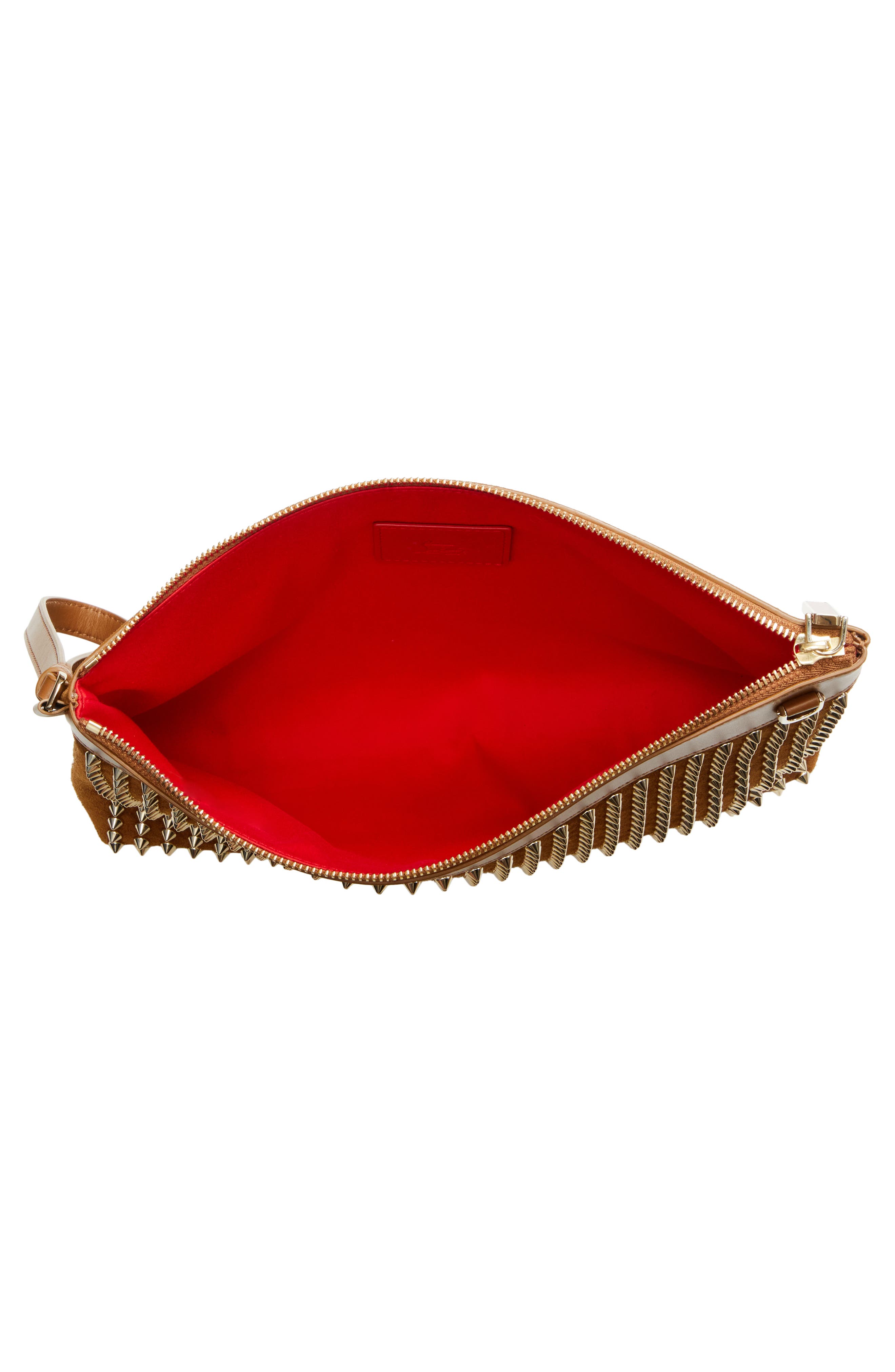 Christian Louboutin Funky Crosta Spikes Suede Wristlet, Alternate, color, Rhea/ Gold
