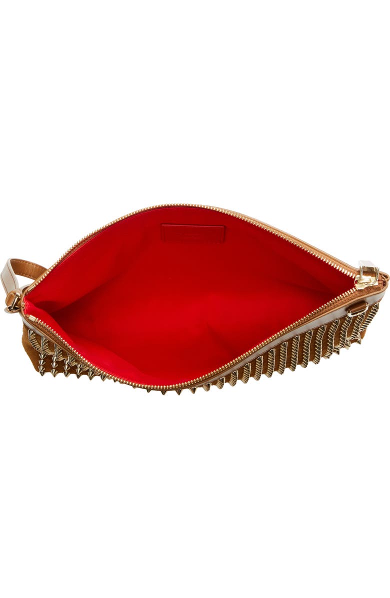Christian Louboutin Funky Crosta Spikes Suede Wristlet, Alternate, color, Rhea/ Gold