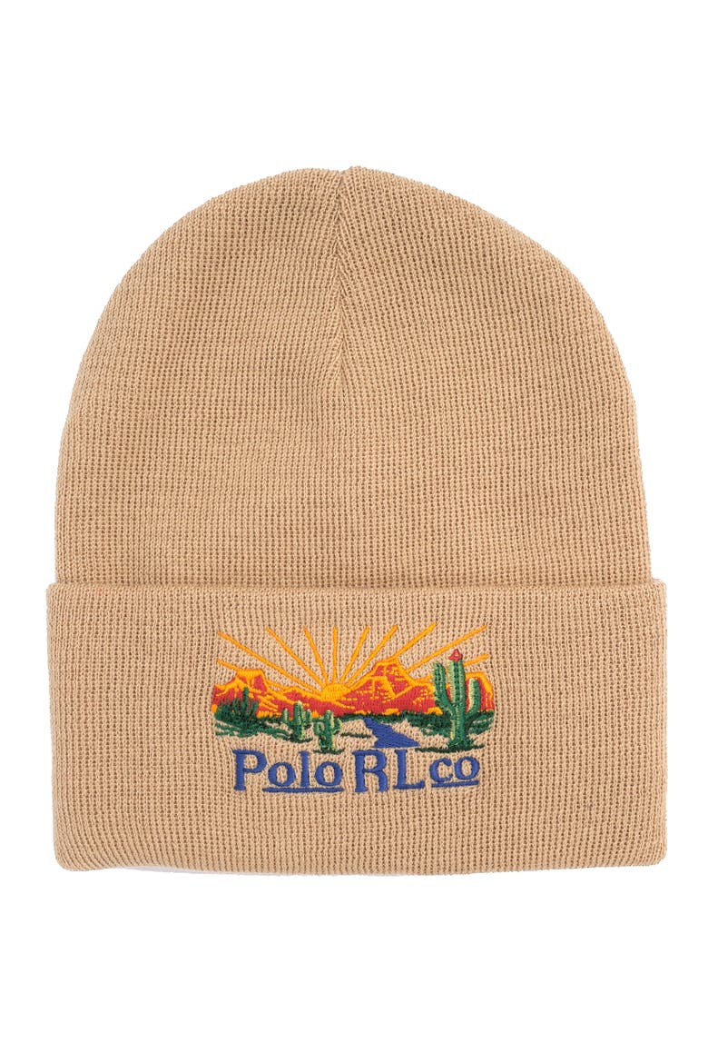 Desert Embroidered Polo Beanie, Main, color, Vintage Khaki