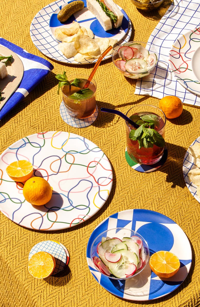 Poketo Set of 4 Outline Bamboo Dinner Plates, Alternate, color, 