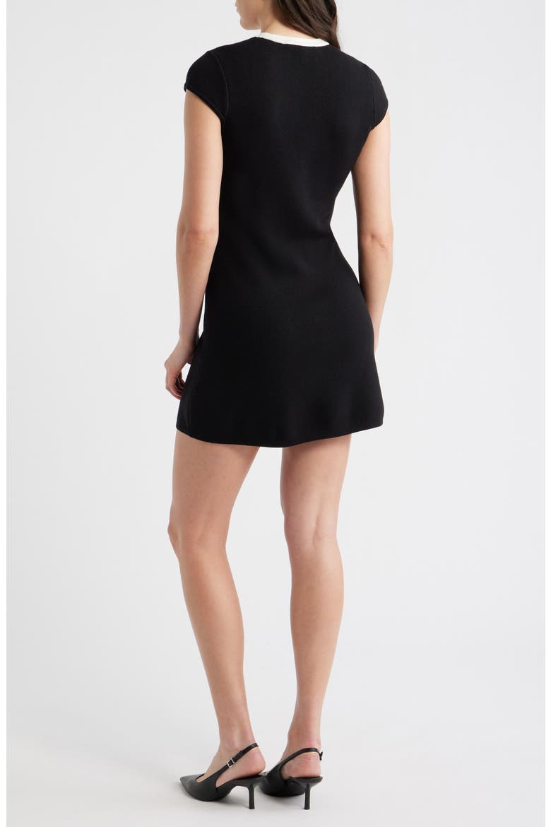 Ruthie Cap Sleeve Mini Sweater Dress, Alternate, color, BLACK-SUMMER WHITE