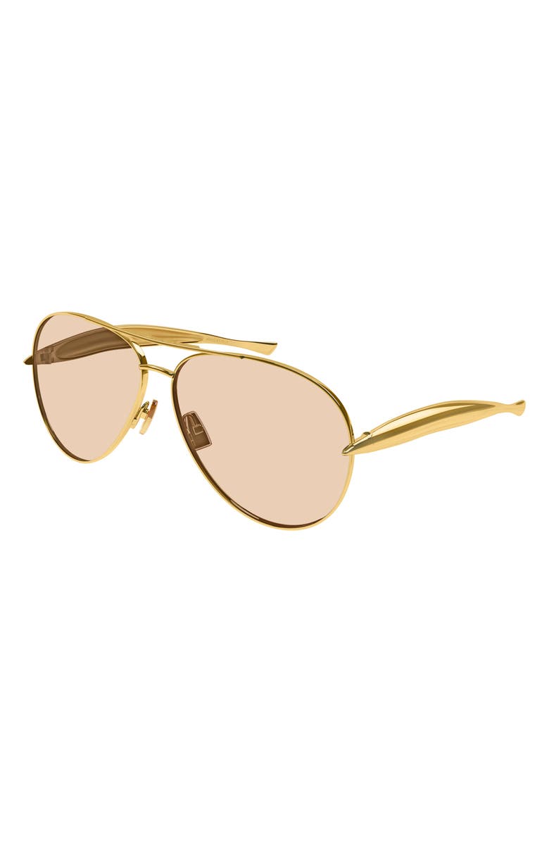Bottega Veneta 64mm Oversize Pilot Sunglasses, Alternate, color, Gold