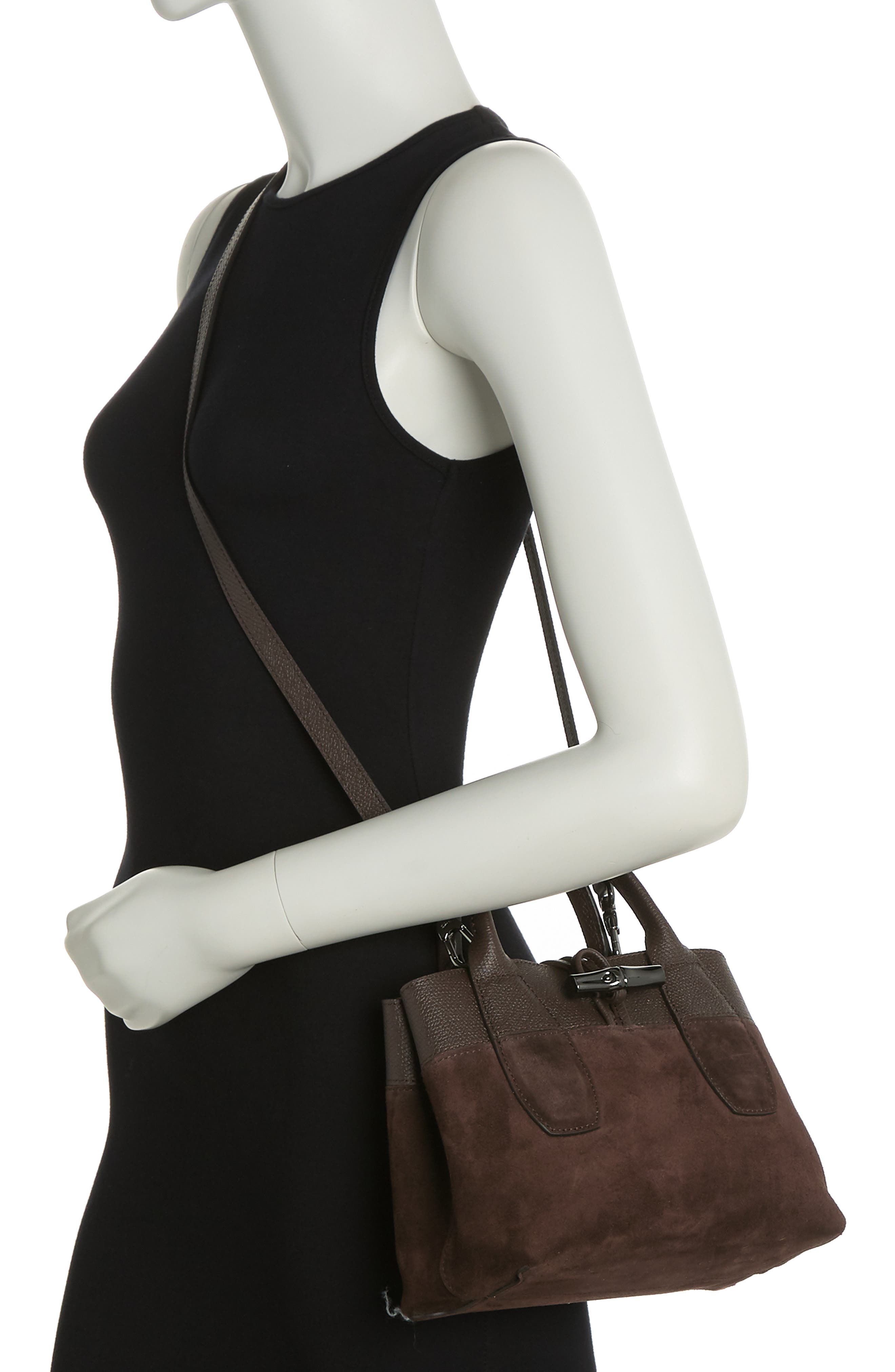 Longchamp Toggle Button Mixed Leather Satchel, Alternate, color, 