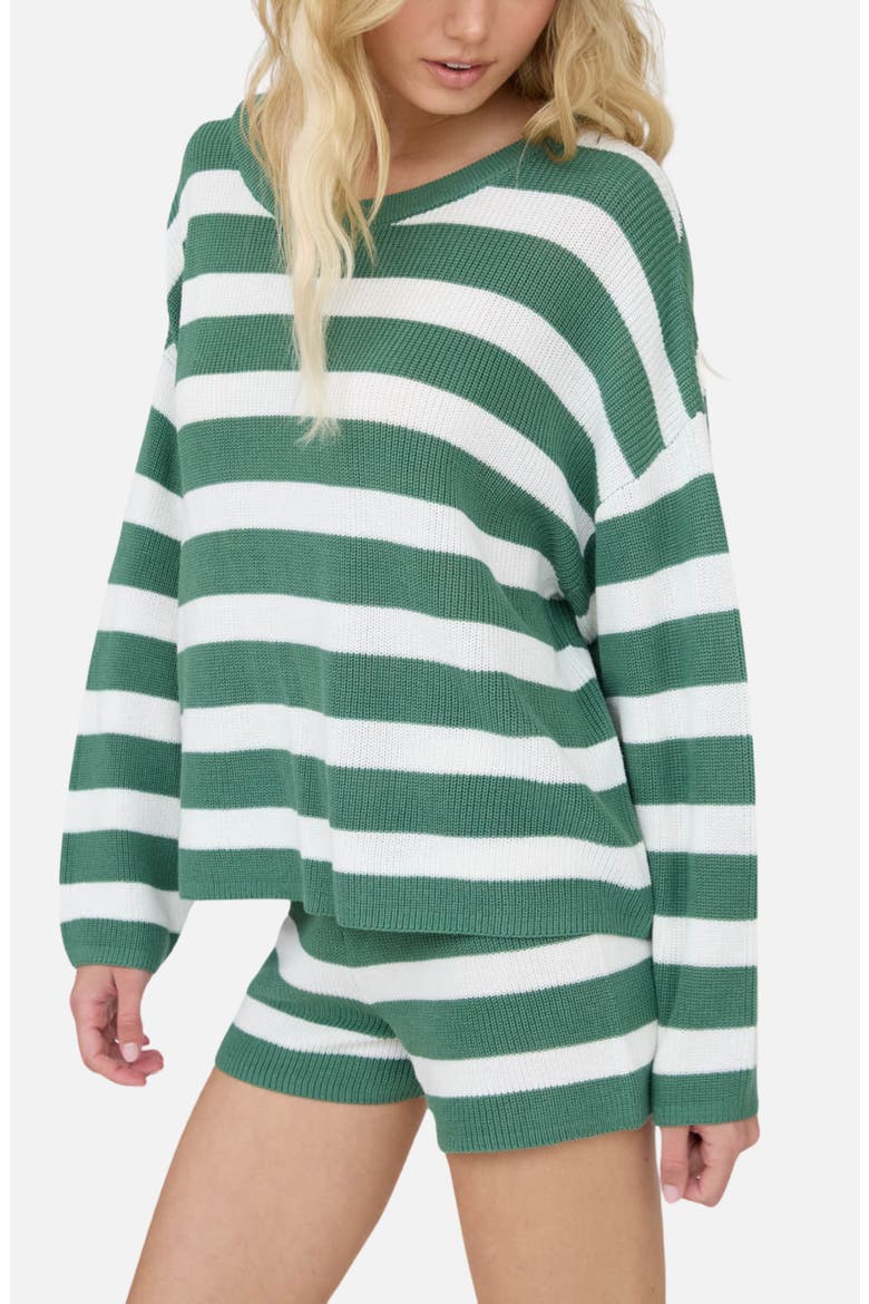 Striped Long Sleeve Knit Top & Shorts Set, Alternate, color, GREEN