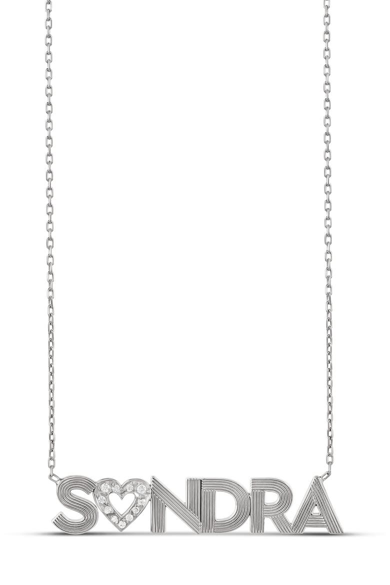 Pavé Heart & Fluted Name Pendant Necklace, Main, color, SILVER