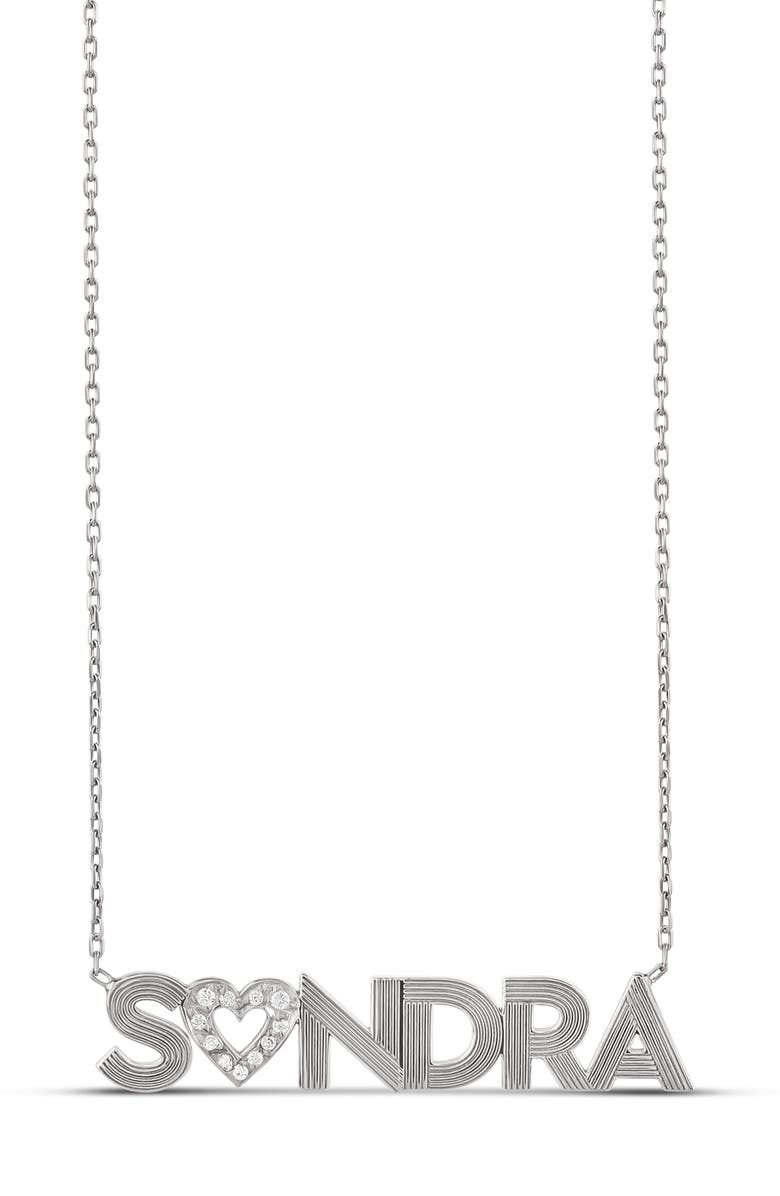 SHYMI Pavé Heart & Fluted Name Pendant Necklace, Main, color, Silver
