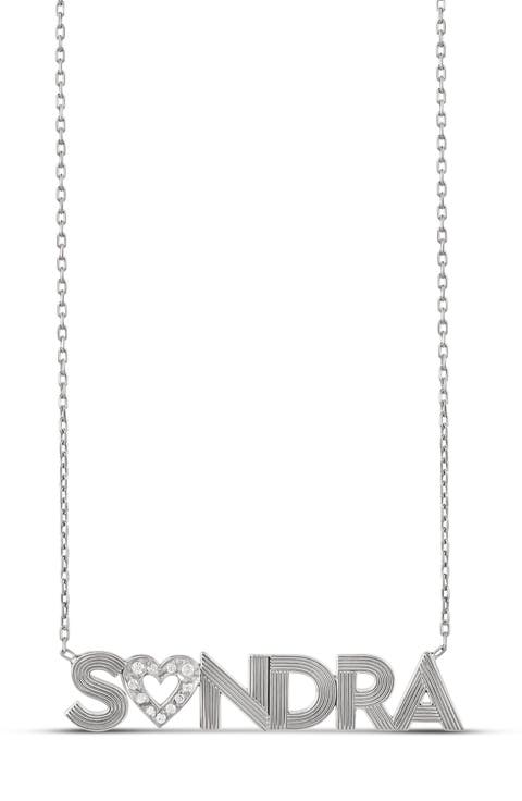 Pavé Heart & Fluted Name Pendant Necklace