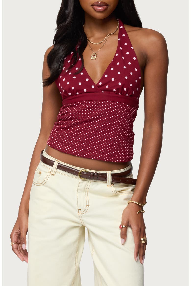 Ginny Mixed Polka Dot Halter Top, Main, color, BURGUNDY