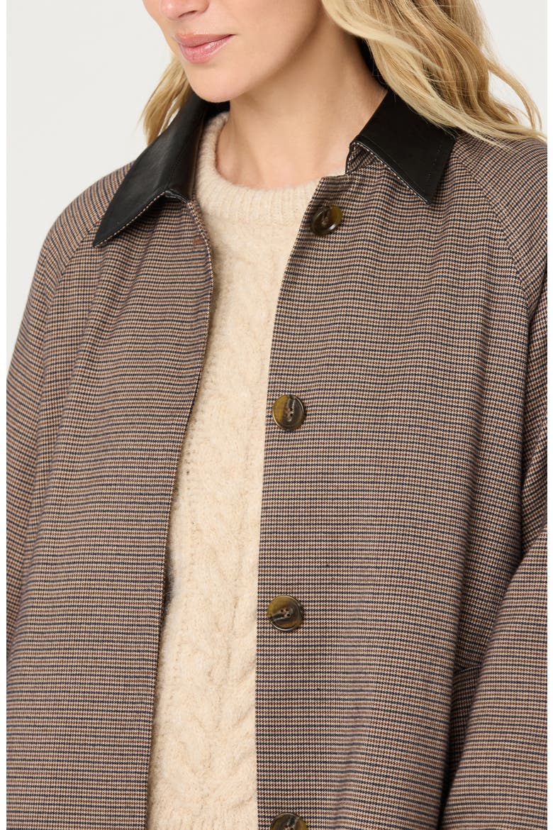 Raiden Faux Leather Collared Coat, Alternate, color, BROWN PLAID