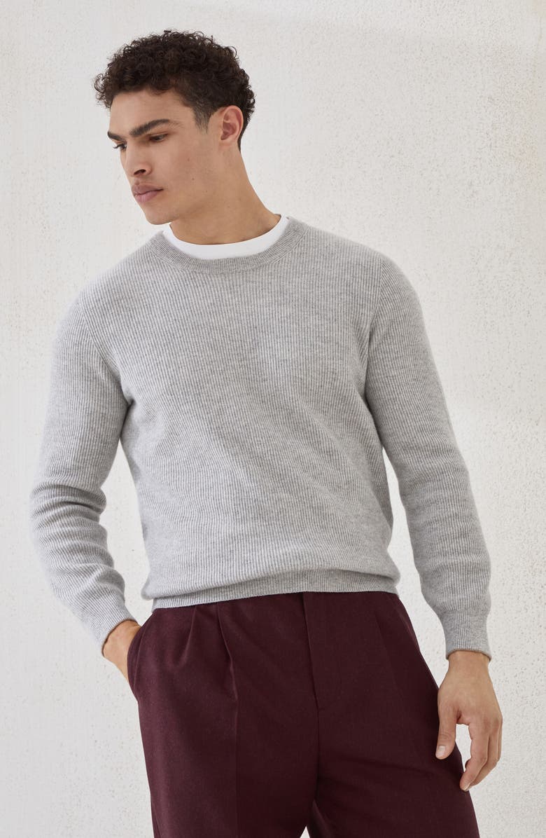 Brunello Cucinelli English Rib knit sweater, Alternate, color, Pebble