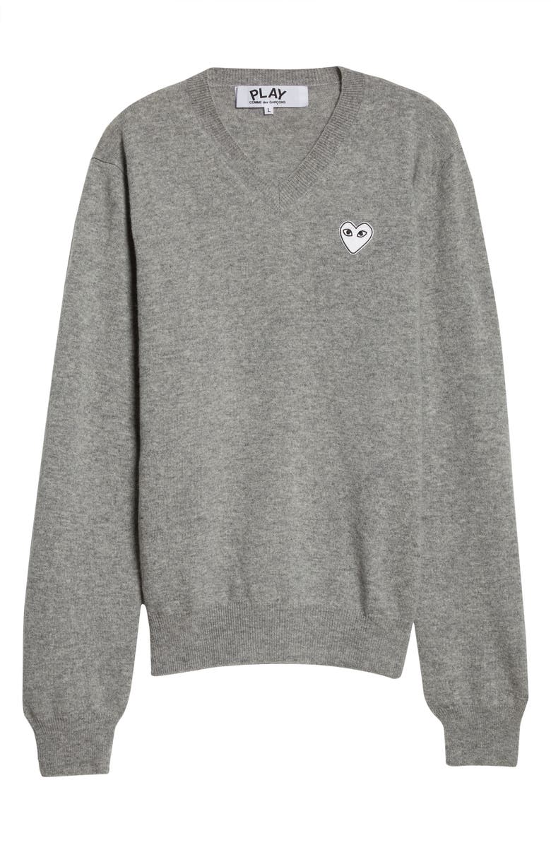 Comme des Garçons PLAY White Heart Wool Sweater, Alternate, color, 