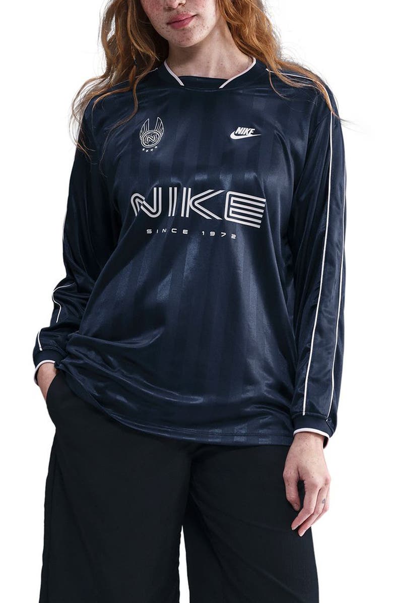 Nike Dri-FIT Oversize Printed Top, Main, color, Midnight Navy/ Red