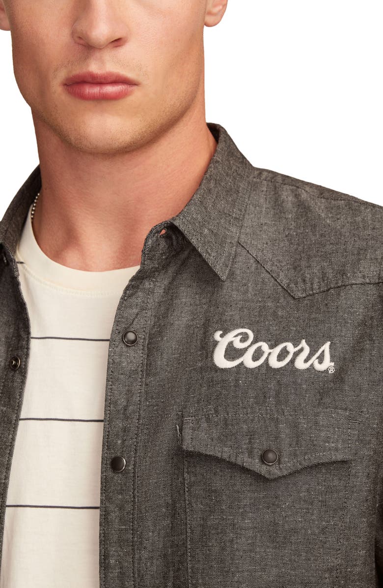 Lucky Brand Coors<sup>®</sup> Rodeo Embroidered Cotton Graphic Snap-Up Western Shirt, Alternate, color, Black Heather