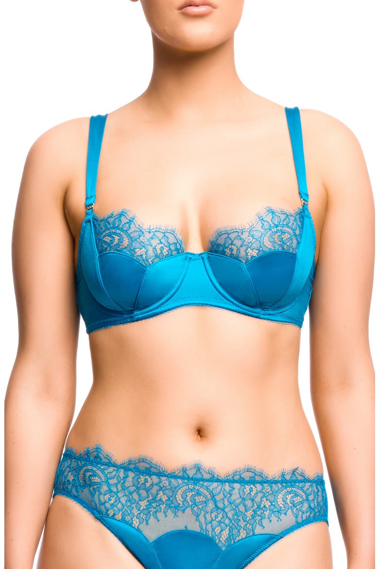Esther Eyelash Lace & Satin Underwire Bra, Main, color, JEWEL BLUE