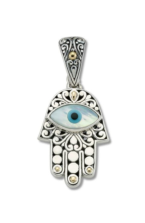 Mother-of-Pearl Evil Eye Hamsa Two-Tone Pendant