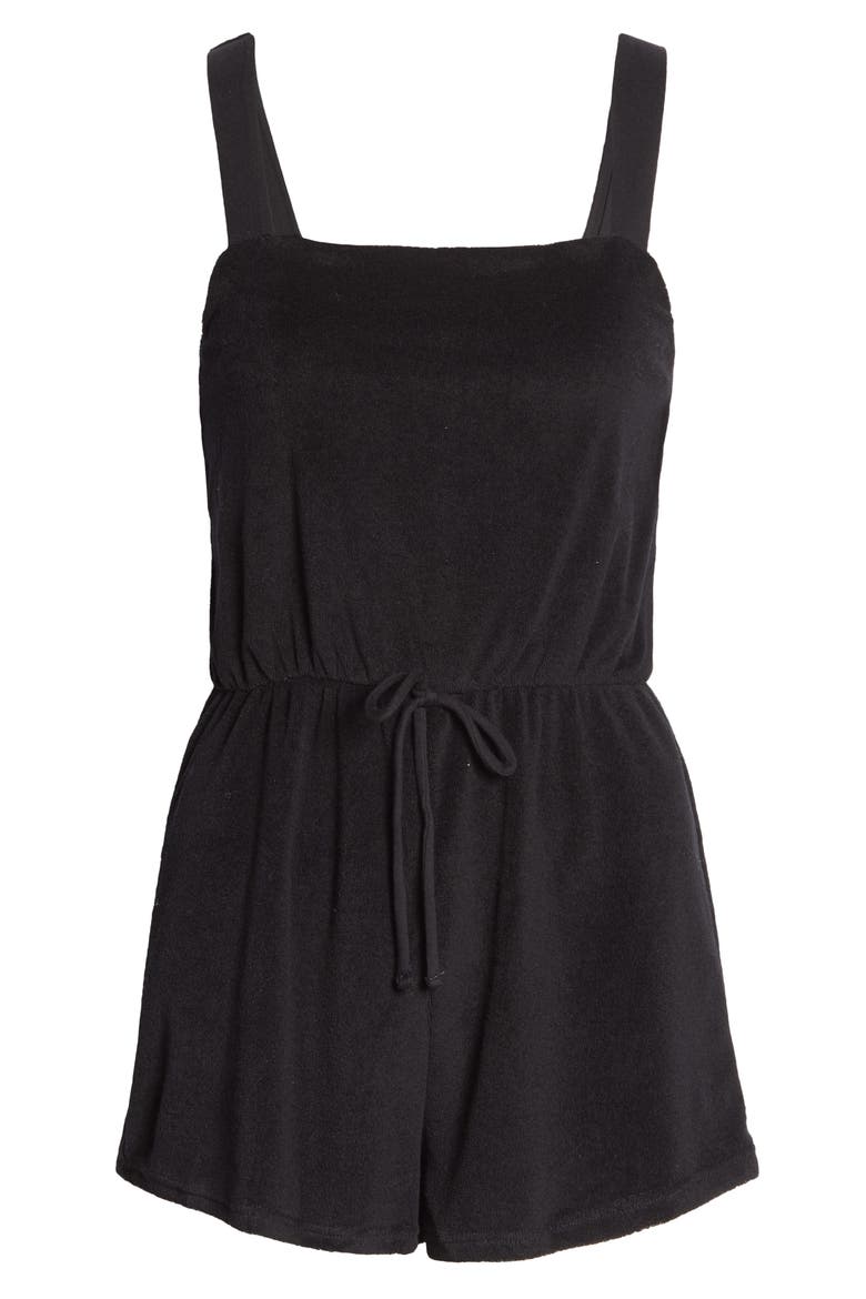 Sleeveless Square Neck Velour Cover-Up Romper, Alternate, color, BLACK