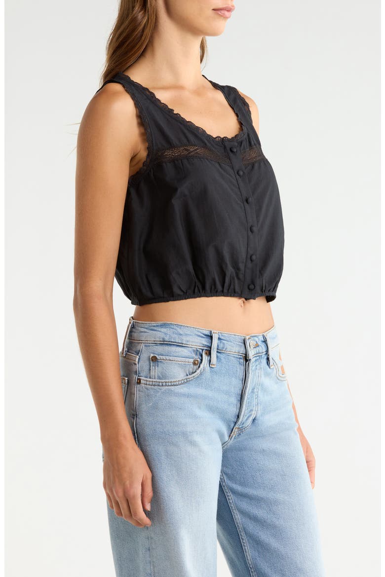 Allegra Lace Trim Button-Up Crop Top, Alternate, color, BLACK